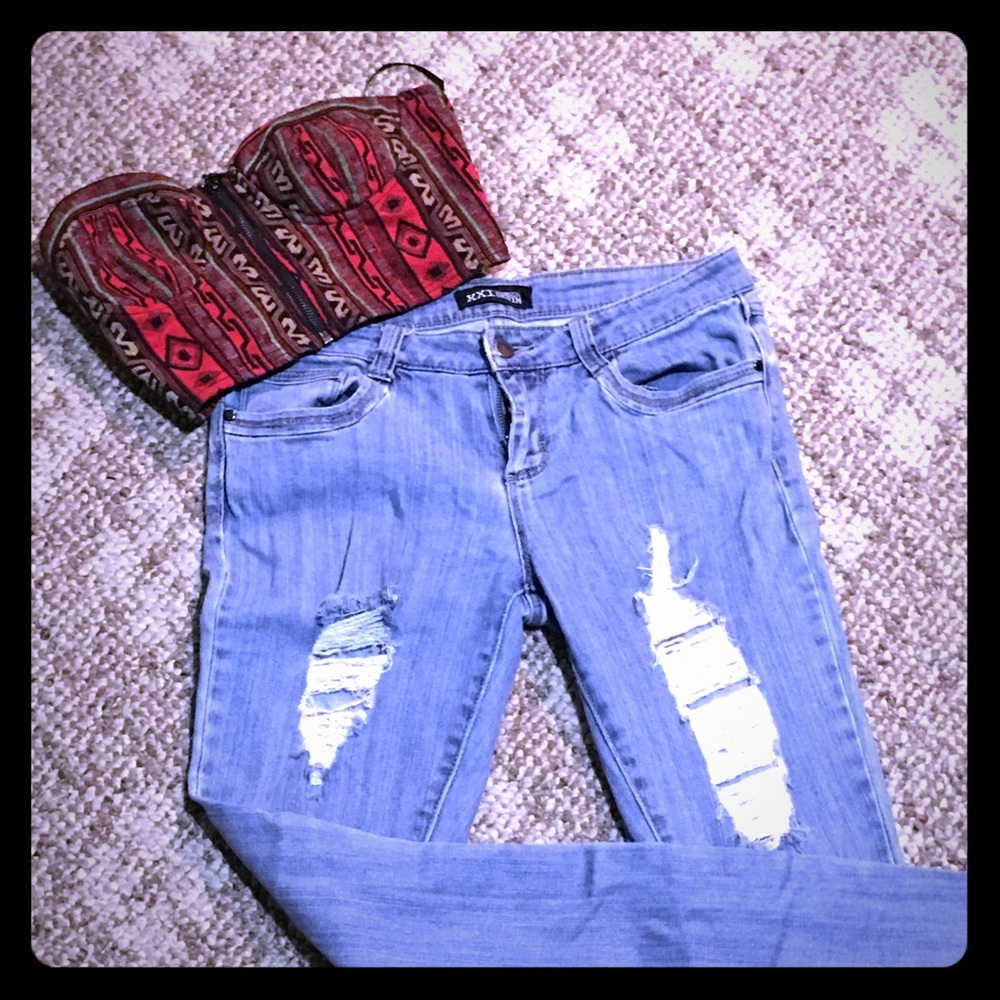 Distress Light Blue Jeans Size 7